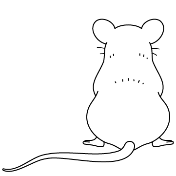 ライナストックのネズミを後ろから見た線画イラスト、シンプルな輪郭線タッチ