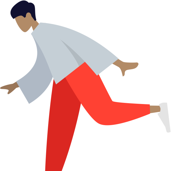 Humaaansの走る人物イラスト、グレーのトップスと赤いパンツを着たダイナミックな走行ポーズ