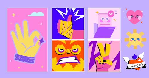 Blushの宇宙飛行士とクレジットカードを持つキャラクターのイラスト、紫色の宇宙背景