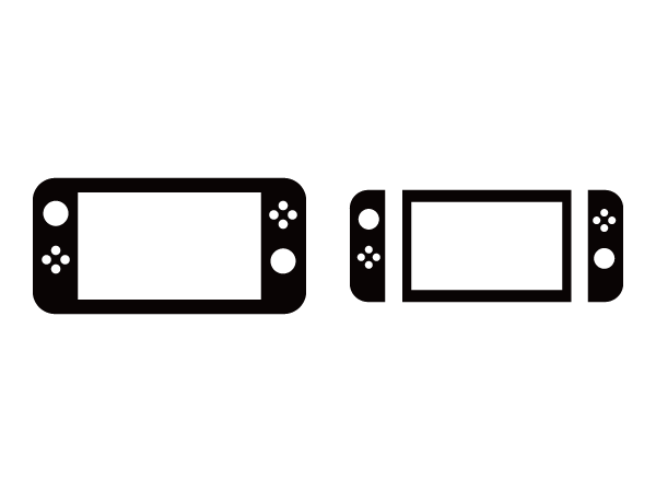 SILHOUETTE DESIGNのNintendo Switch本体とJoy-Conのシルエットイラスト、黒一色