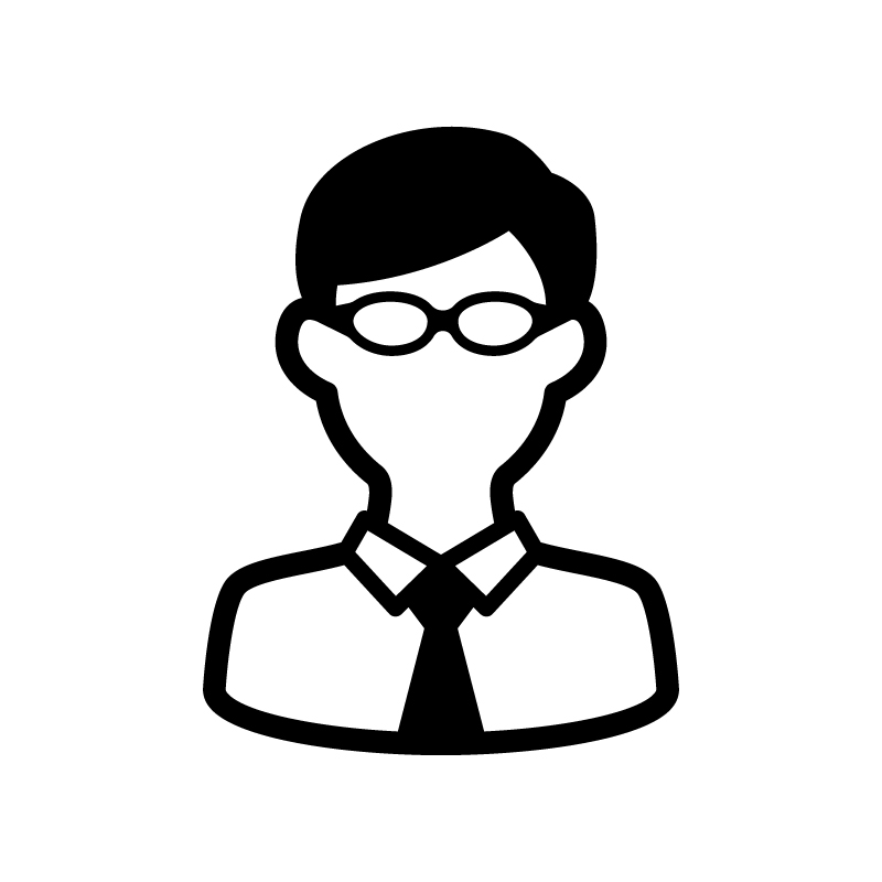 SILHOUETTE ILLUSTのメガネをかけたビジネスマンの線画イラスト、ネクタイ姿の上半身