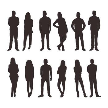 Vecteezyの様々なポーズの人物シルエットイラスト集、カップルや親子連れが歩く姿を多数収録